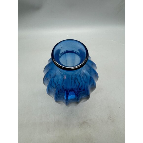 Blue Ribbed Glass Vase cobalt clear solid blue 11x1.5" - Picture 2 of 3